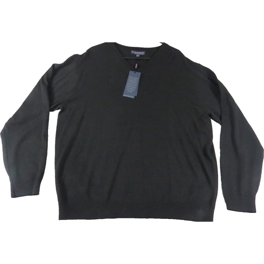 Hart Schaffner Marx Sweater Men XL Black Solid Merino Wool Raglan Sleeve V Neck
